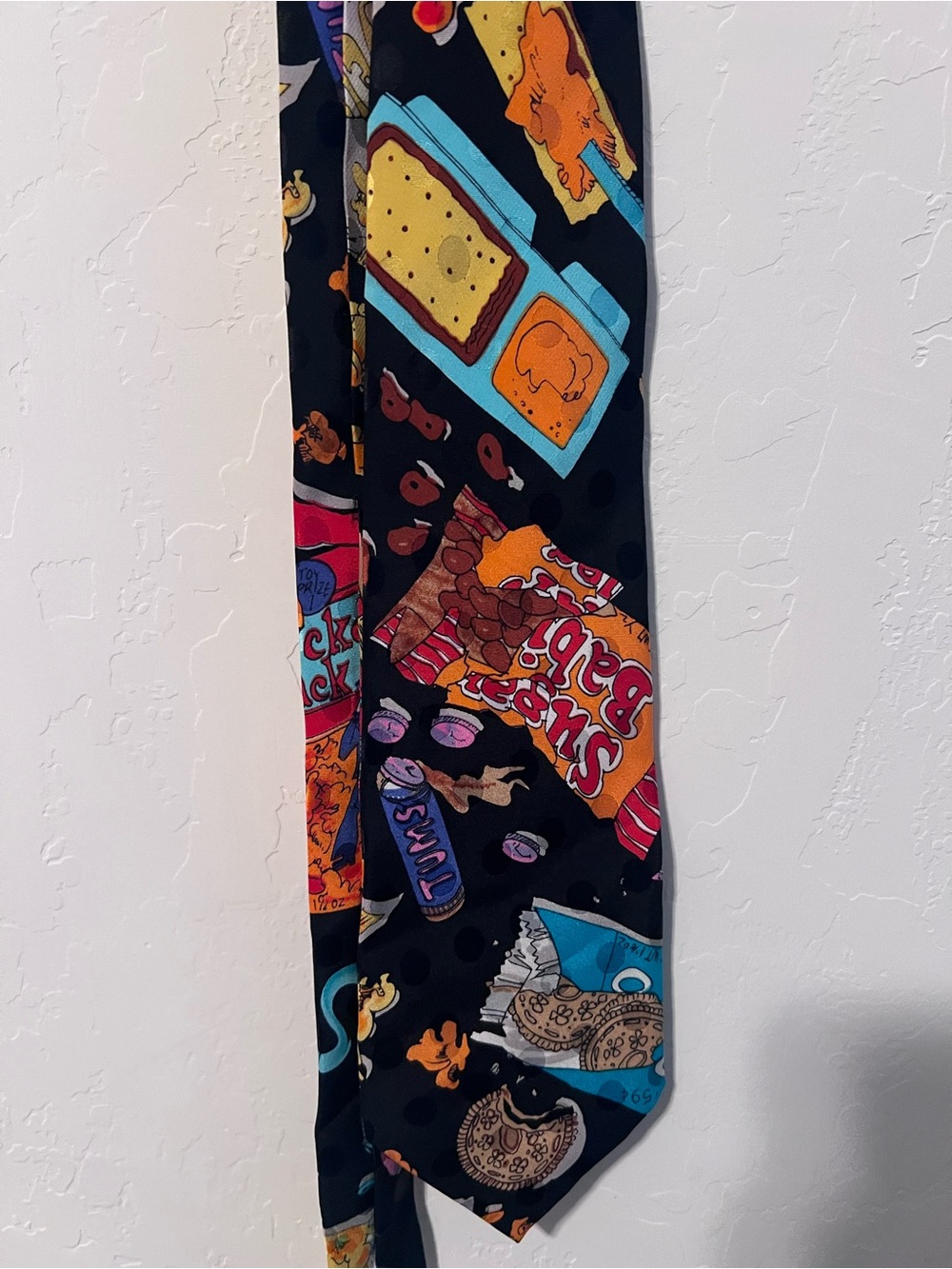 Novelty Snack-Print Men's Silk Tie - Black with Multicolor Snack Motif